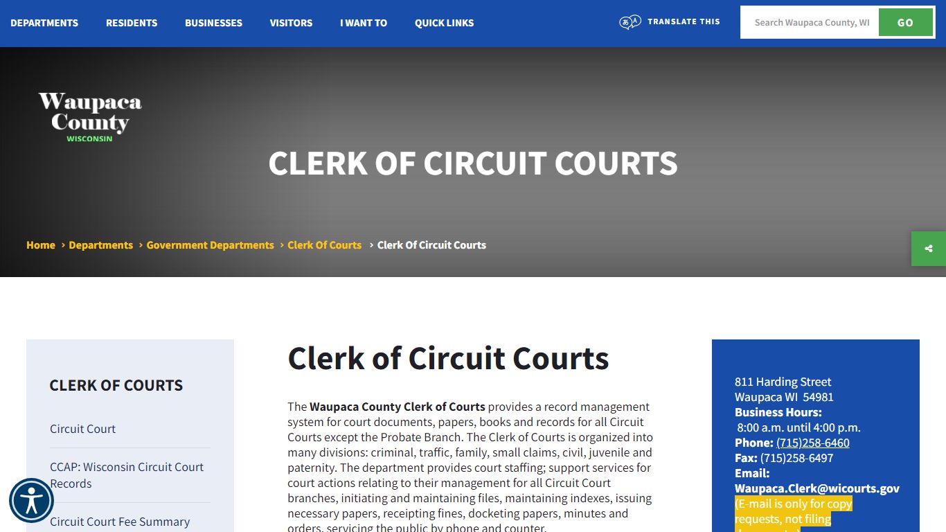 Clerk of Circuit Courts - Waupaca County, Wisconsin