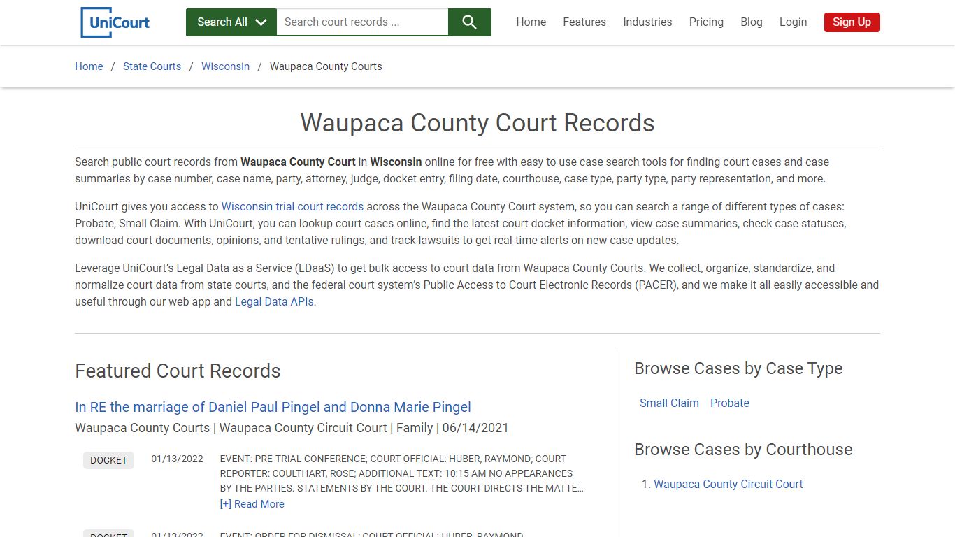 Waupaca County Court Records | Wisconsin | UniCourt