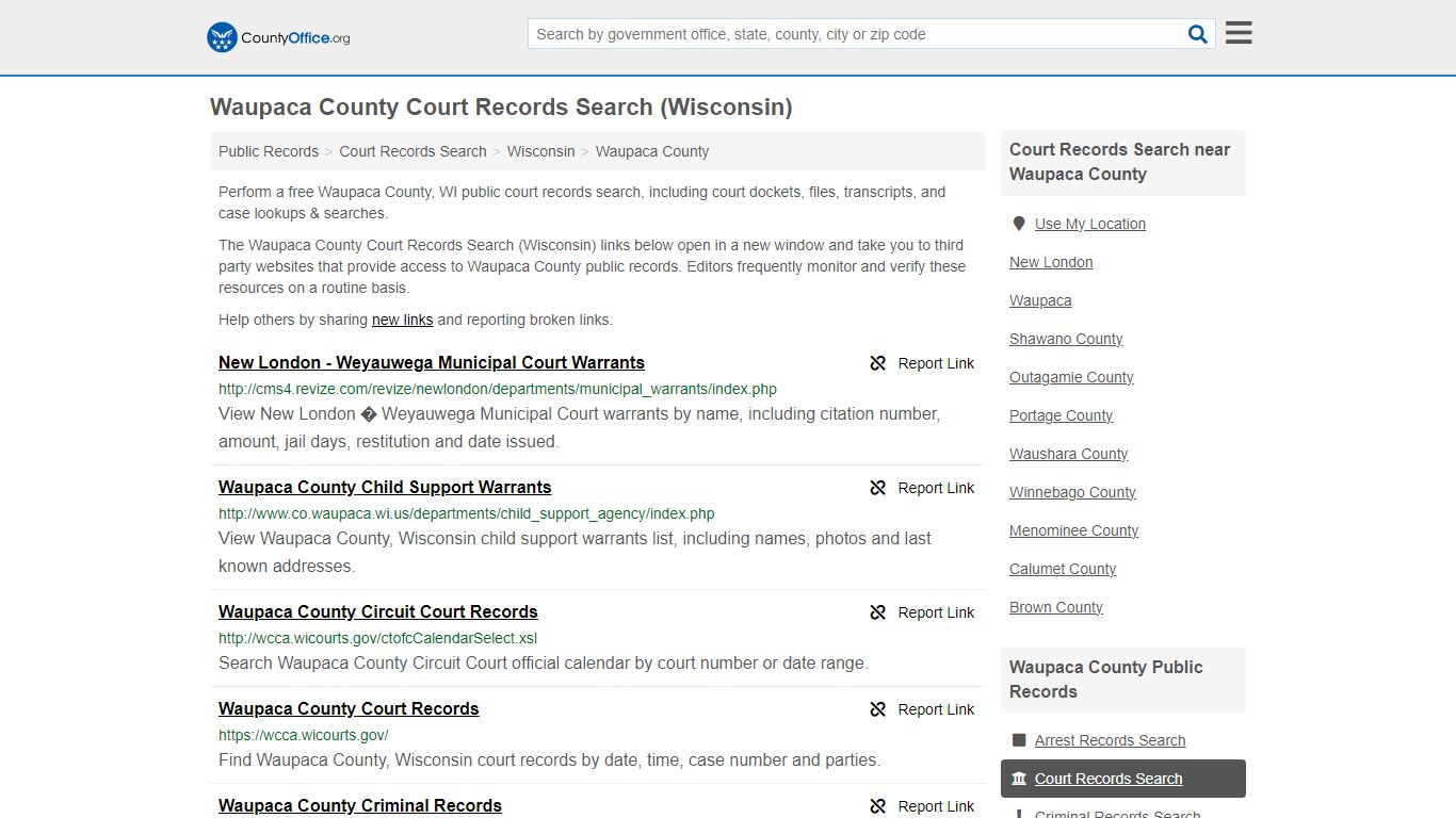 Waupaca County Court Records Search (Wisconsin) - County Office